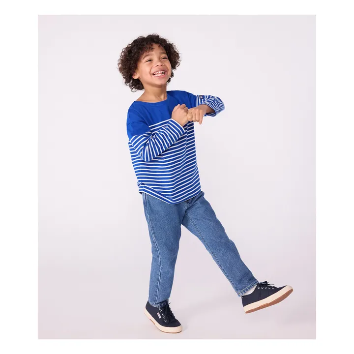 T-shirt Marinière Logo Manche Coton Bio | Bleu- Image produit n°0