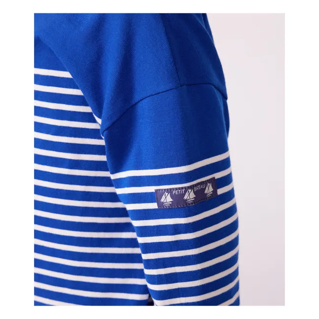 T-shirt Marinière Logo Manche Coton Bio | Bleu