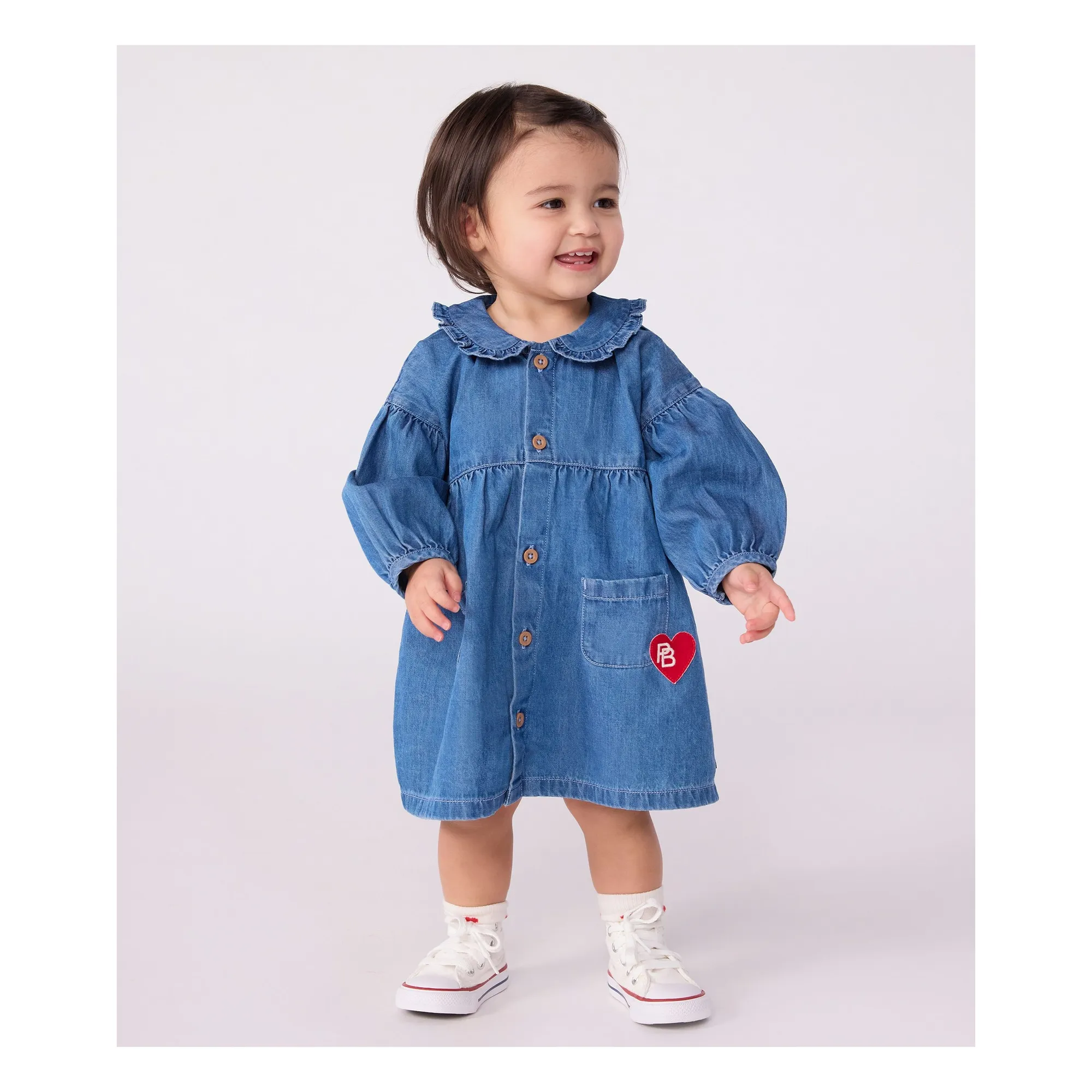 Petit Bateau Denim Blue Organic Cotton Denim Collar Dress