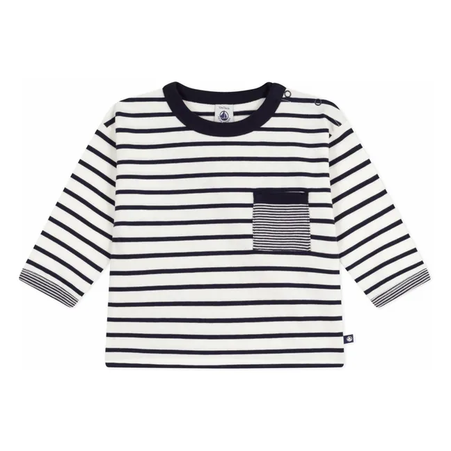 T-shirt Poche Marinière Coton Bio | Blanc