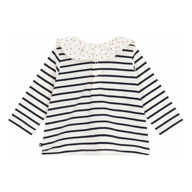 Blouse Rayée Col Cœurs Coton Bio | Blanc