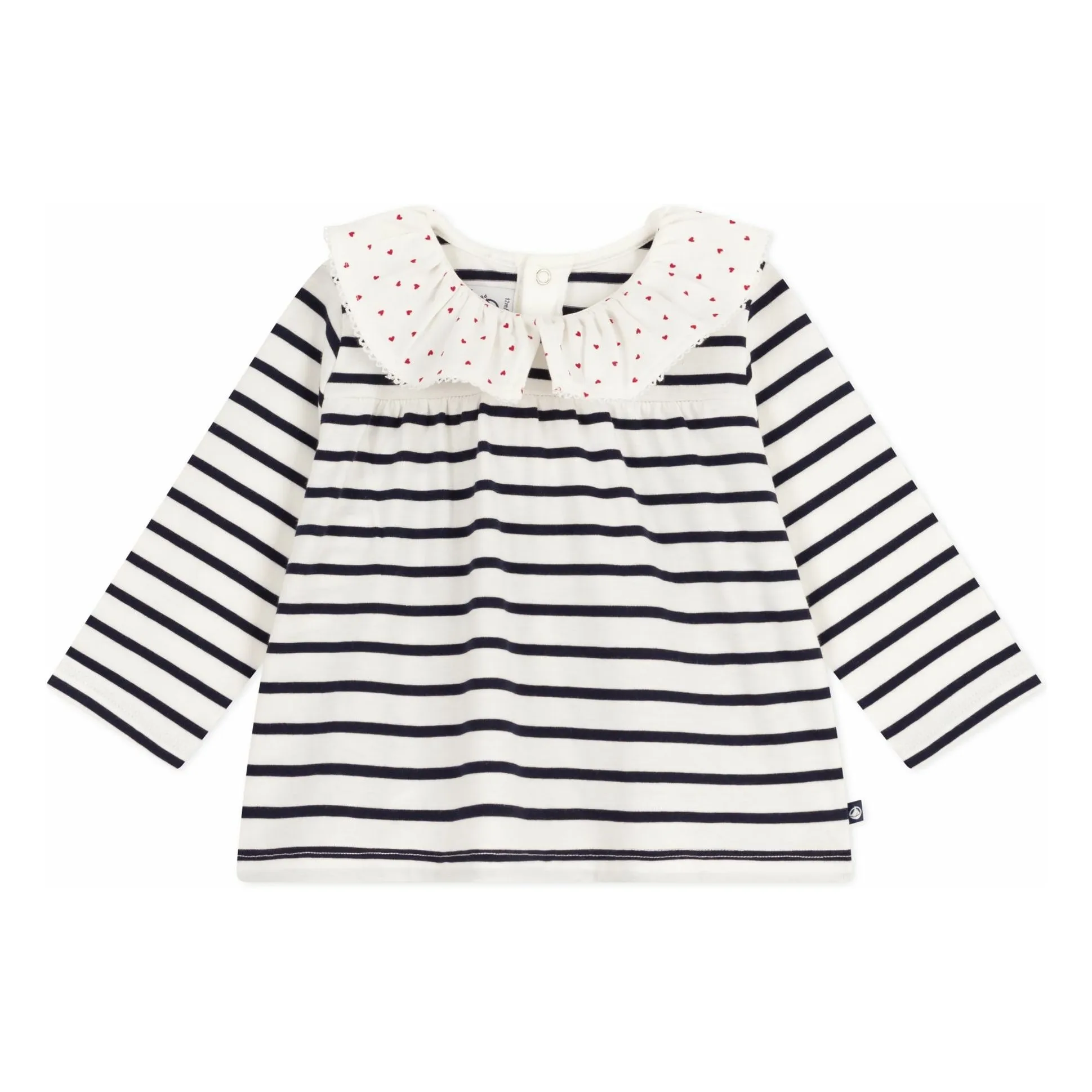 Petit Bateau White Striped Blouse With Organic Cotton Hearts Collar