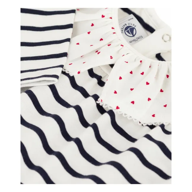 Blouse Rayée Col Cœurs Coton Bio | Blanc