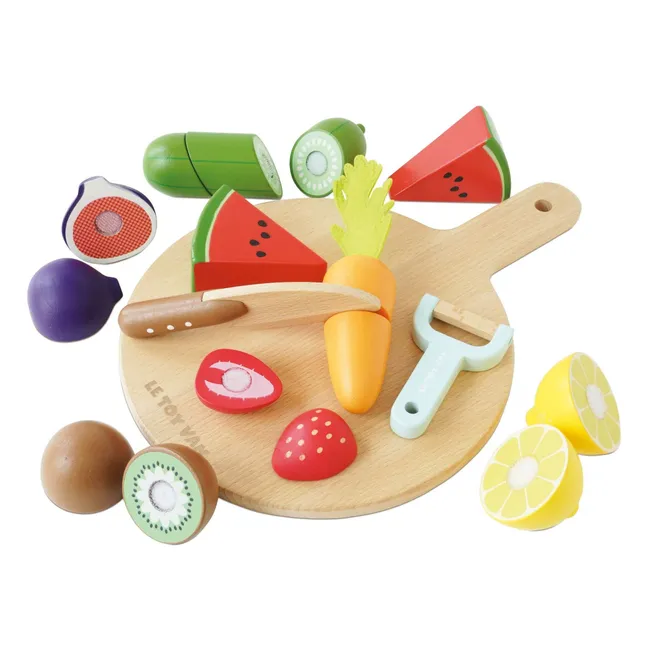 Cutting board and food