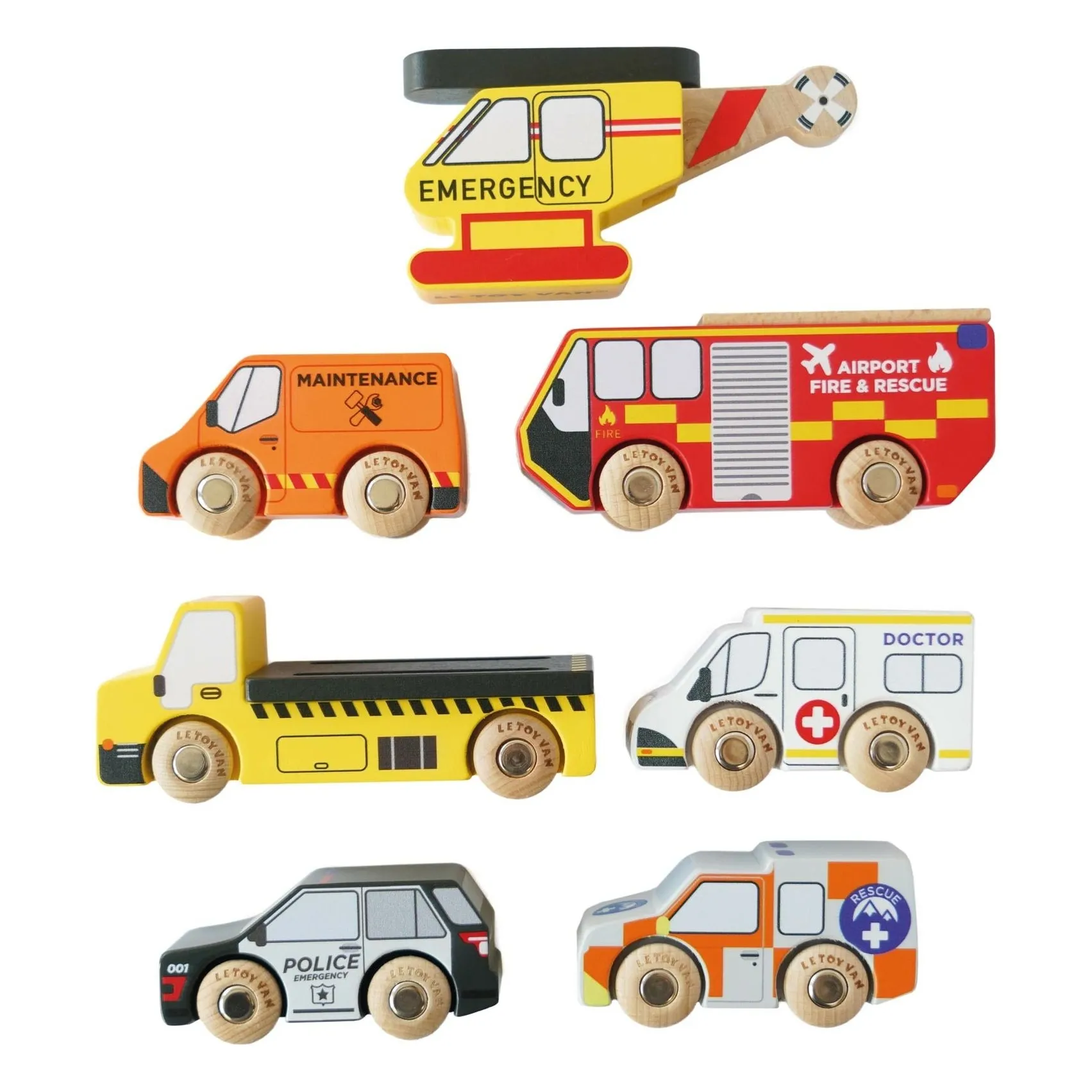 Le Toy Van Multicoloured Rescue Vehicles - Set Of 7