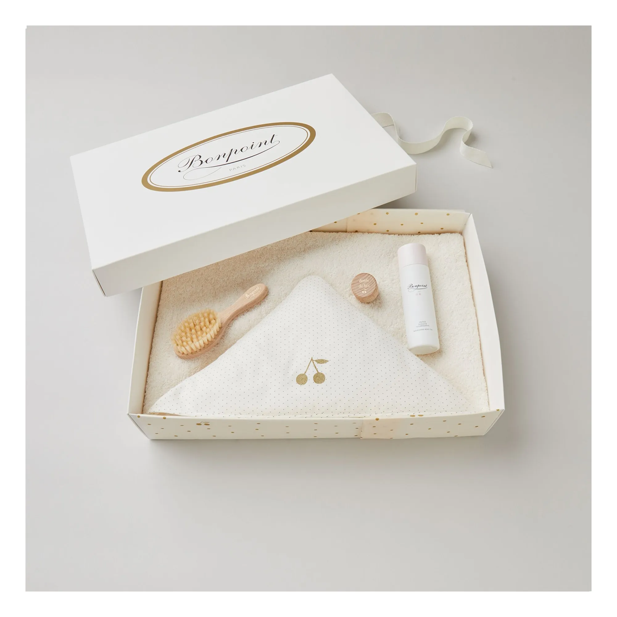 Coffret Naissance Cape de Bain Brosse et Huile- Image produit n°1