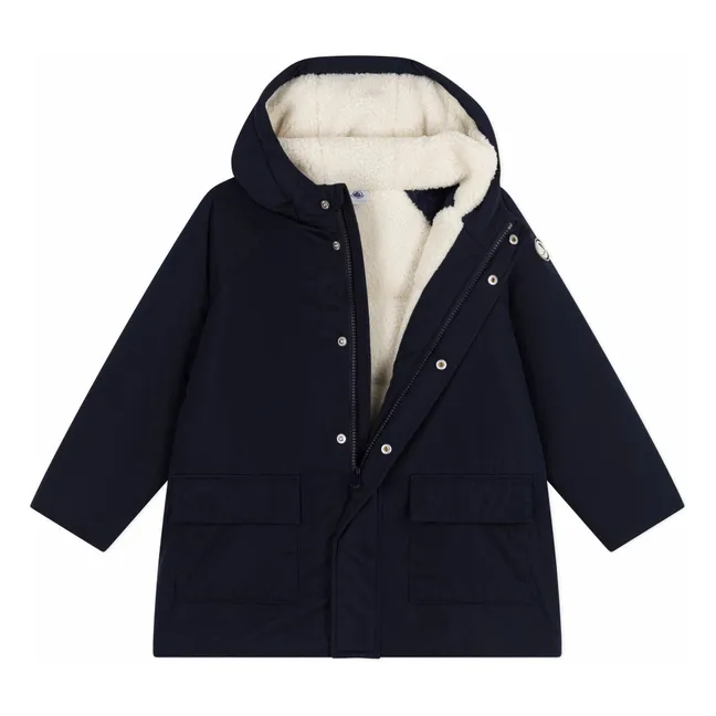 Parka Mi Longue Unie | Bleu marine