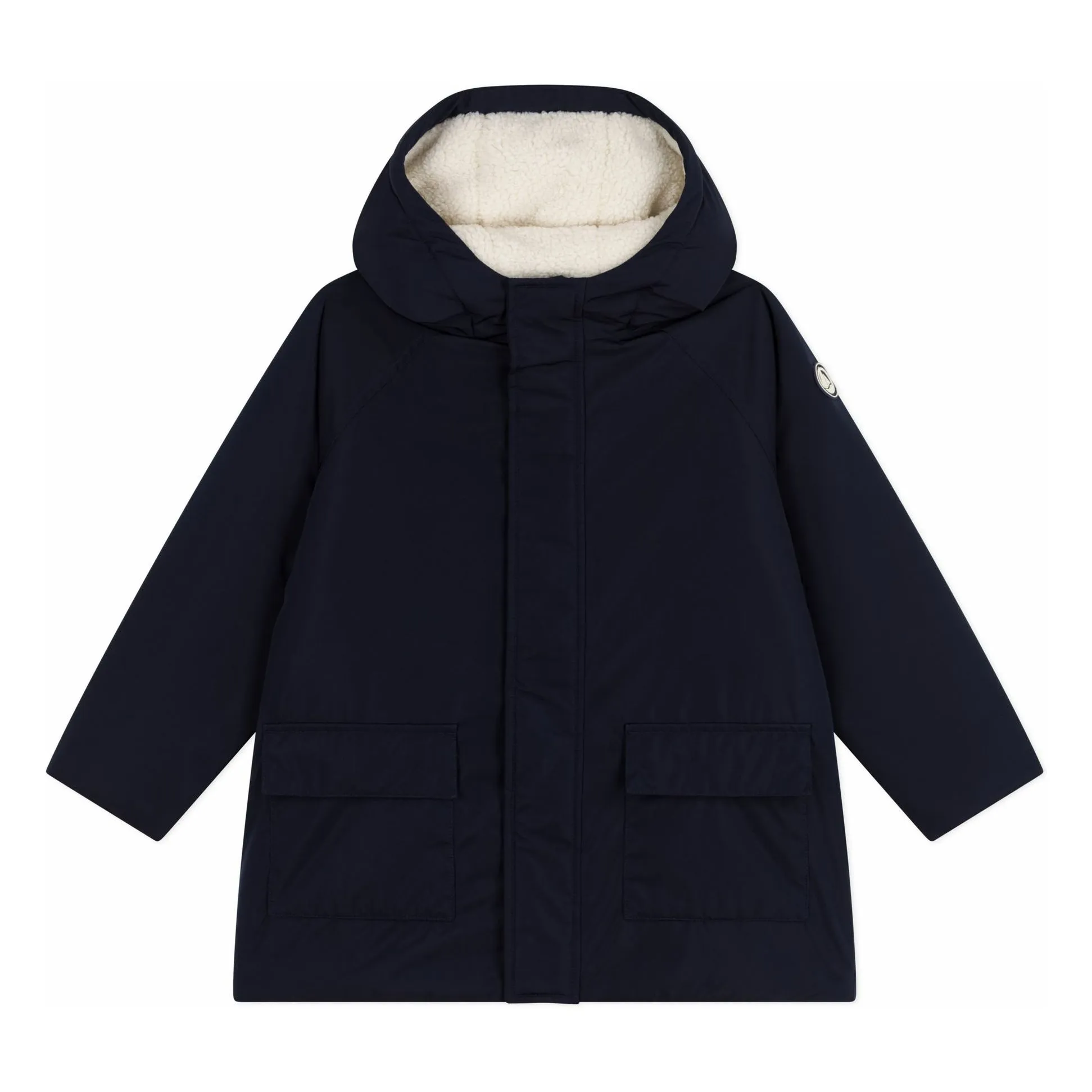 Petit Bateau Navy Blue Parka Mi Longue Unie