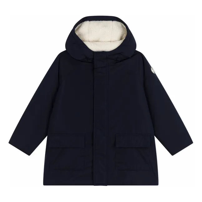 Parka Mi Longue Unie | Bleu marine