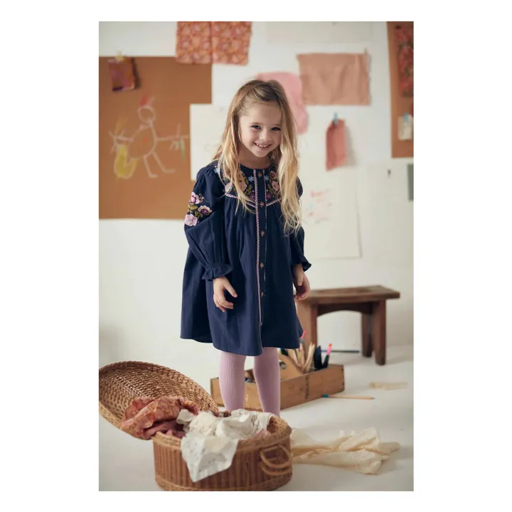Robe Floriane Brodée | Bleu nuit- Image produit n°1