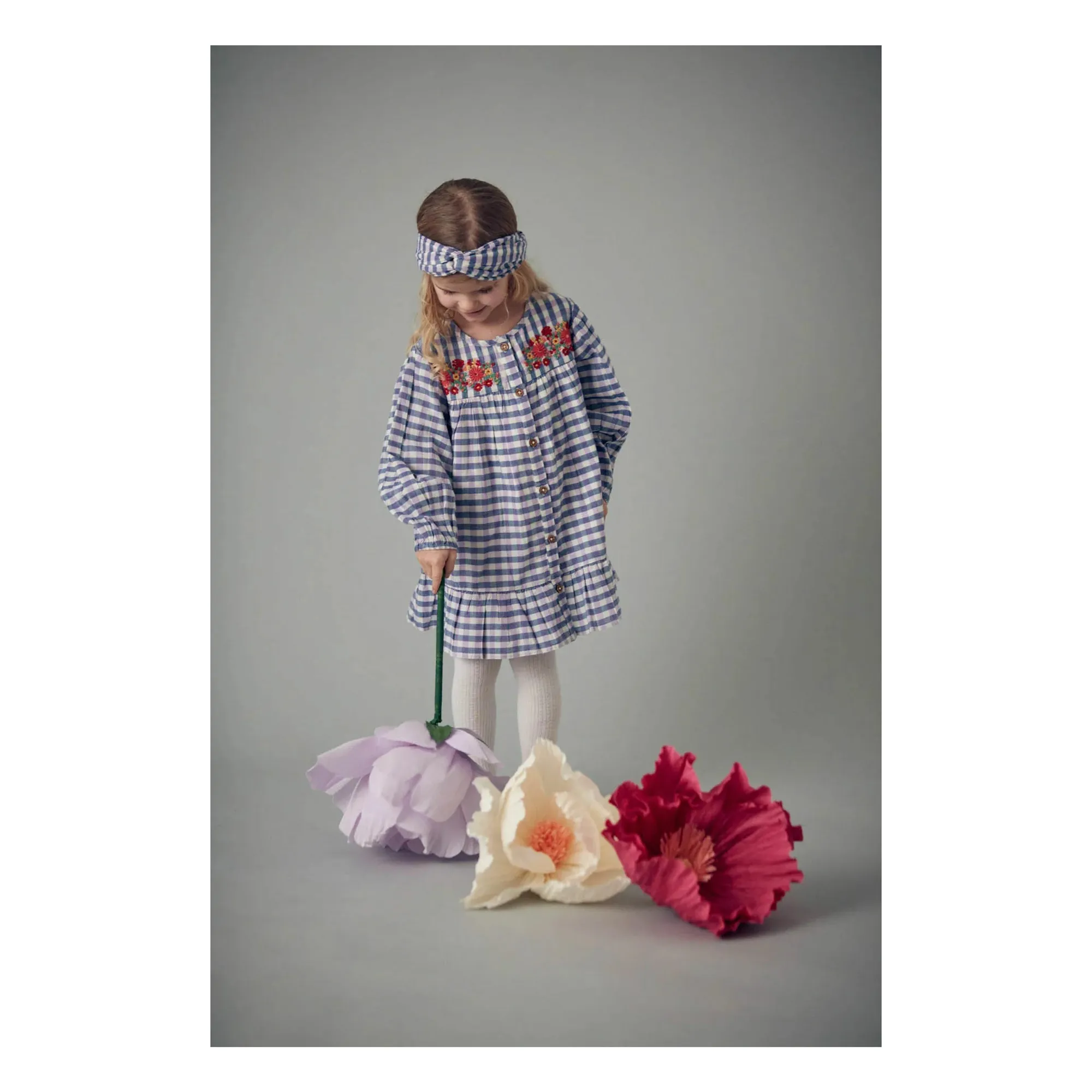 Louise Misha Blue Massilia Embroidered Check Dress