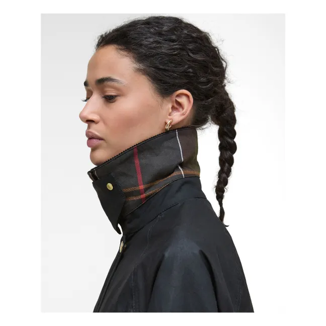 Beadnell Long Waxed Jacket | Schwarz