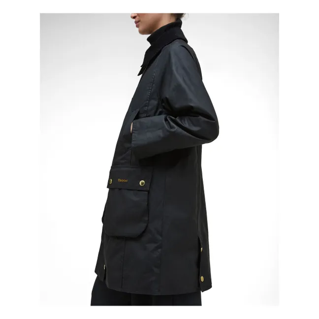 Beadnell Long Waxed Jacket | Schwarz