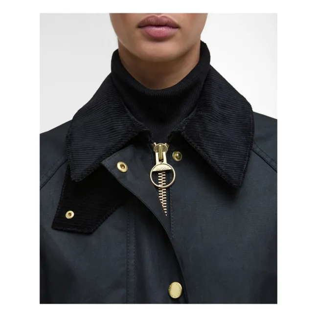 Beadnell Long Waxed Jacket | Schwarz