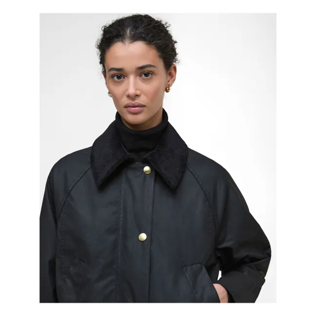Beadnell Long Waxed Jacket | Schwarz
