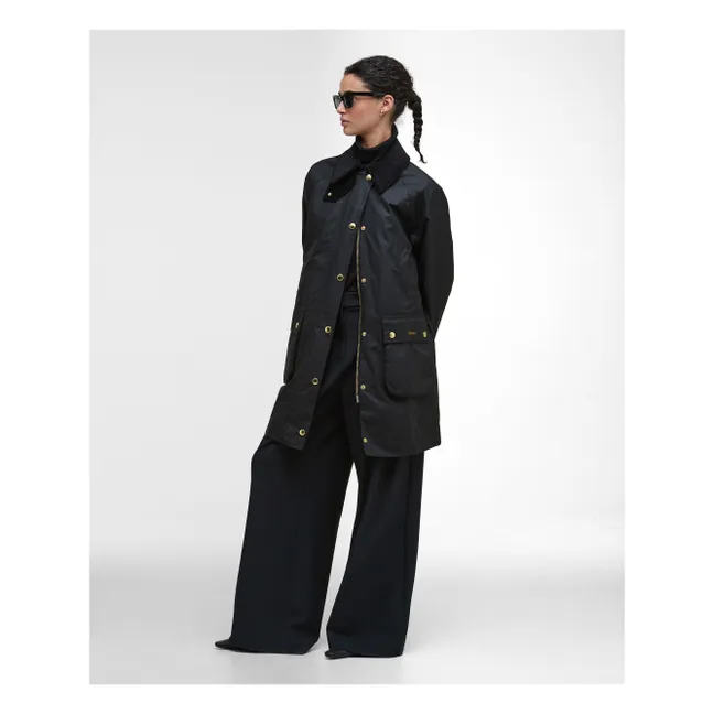 Beadnell Long Waxed Jacket | Schwarz