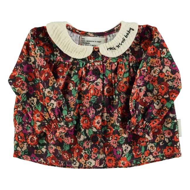 Blouse Col Claudine Fleurie | Noir