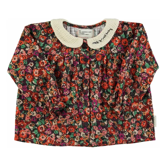 Blouse Col Claudine Fleurie | Noir