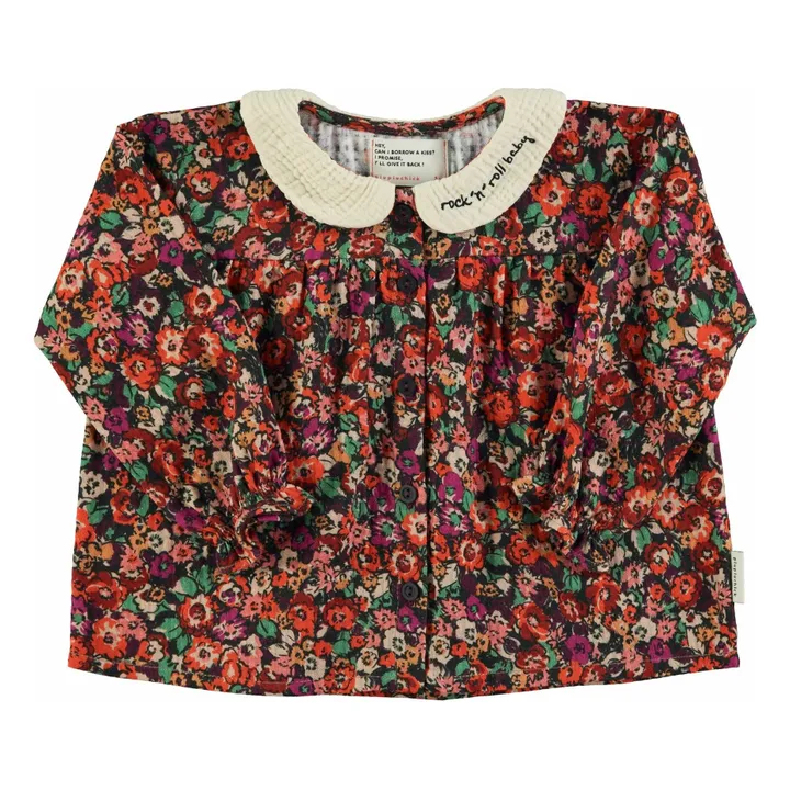 Blusa Floral Cuello Claudina | Negro- Imagen del producto n°0