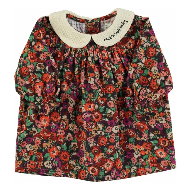 Robe Col Claudine Fleurie | Noir