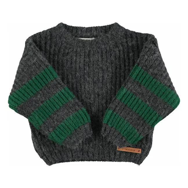Pull Manches Rayées Laine | Gris foncé