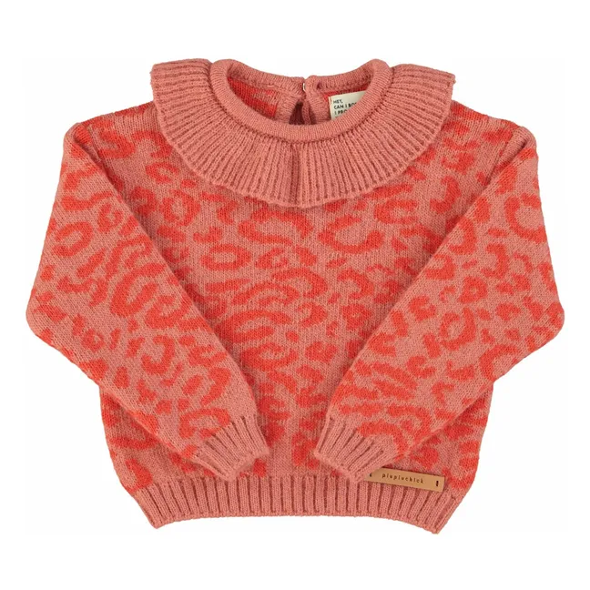 Pull Col Volants Léopard Laine | Rose