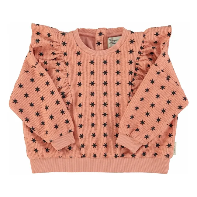 Sweat Côtelé Volants Etoiles Coton Bio | Corail