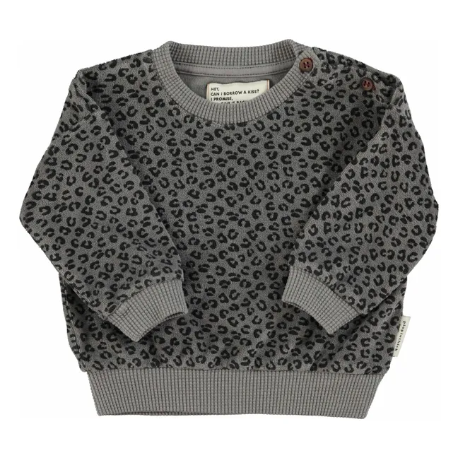 Sudadera de felpa de algodón orgánico con leopardo | Gris