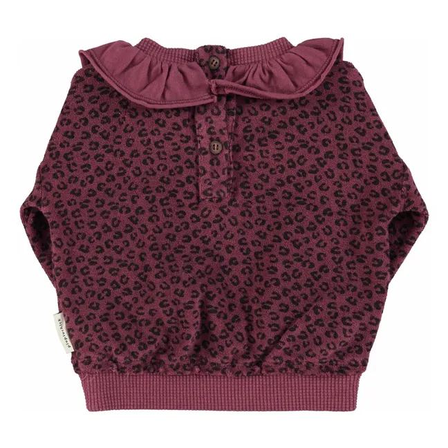 Sudadera con cuello fruncido de algodón orgánico leopardo | Berenjena