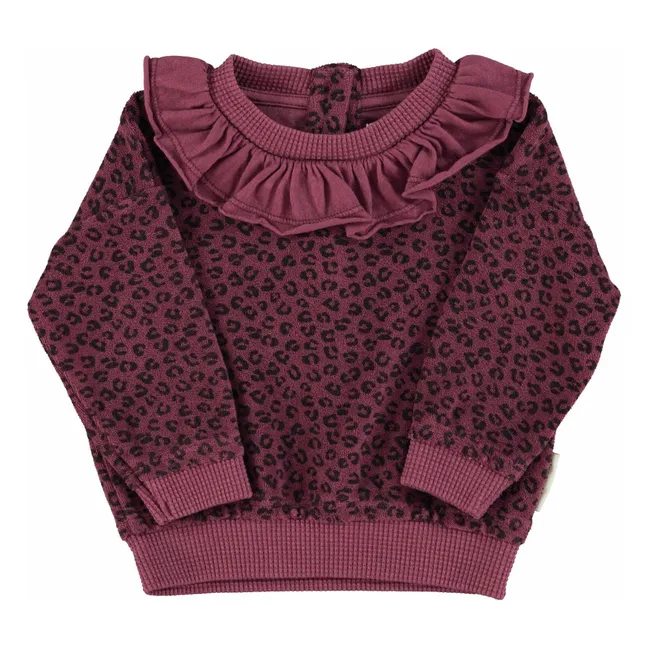 Sudadera con cuello fruncido de algodón orgánico leopardo | Berenjena