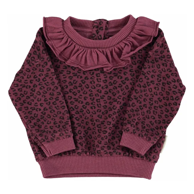 Sweat Col Volants Léopard Coton Bio | Aubergine