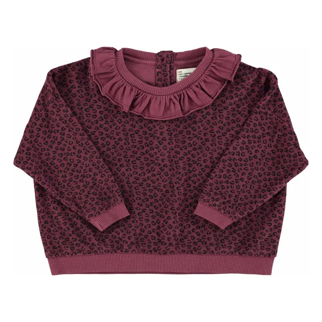 Sweat Col Volants Léopard Coton Bio | Aubergine