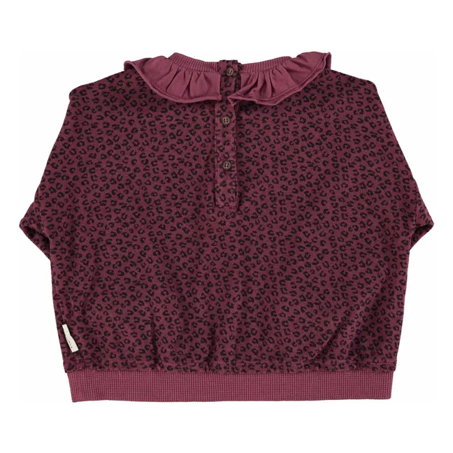Sweat Col Volants Léopard Coton Bio | Aubergine