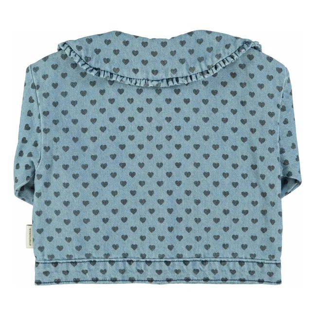 Veste en Jean Col Claudine Cœurs | Bleu Clair
