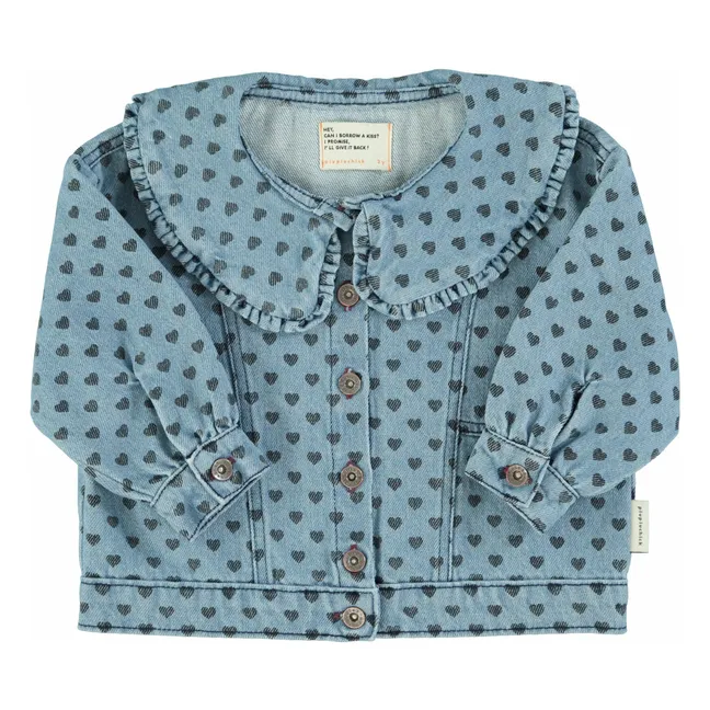 Veste en Jean Col Claudine Cœurs | Bleu Clair