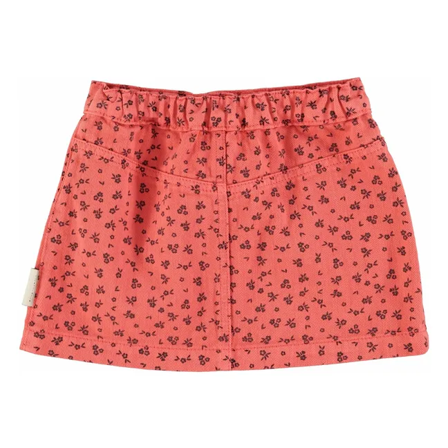 Jupe Boutons Fleurie | Corail