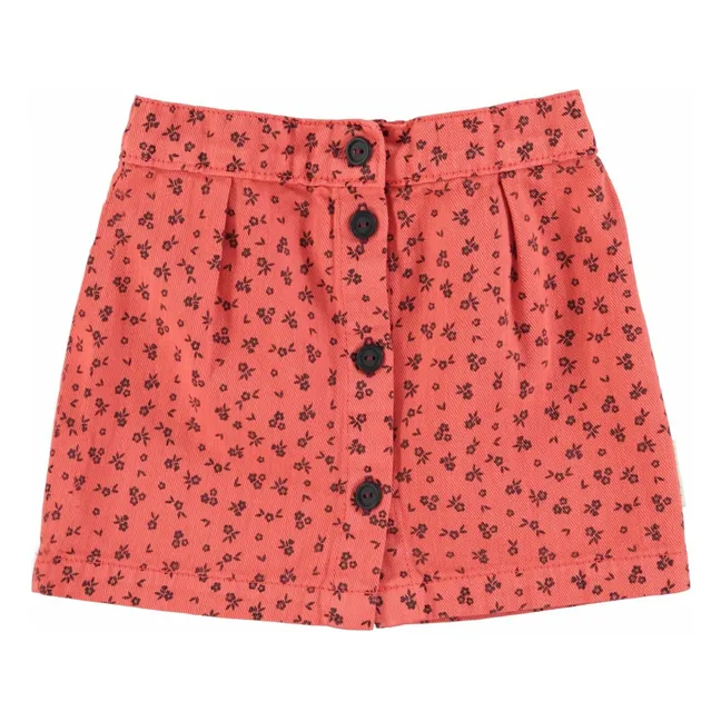 Jupe Boutons Fleurie | Corail
