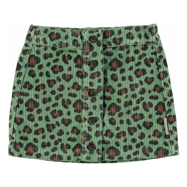 Jupe Boutons Léopard Velours Côtelé | Vert