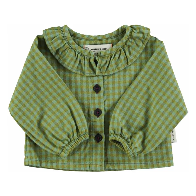 Blouse Col Carreaux Coton Bio | Vert