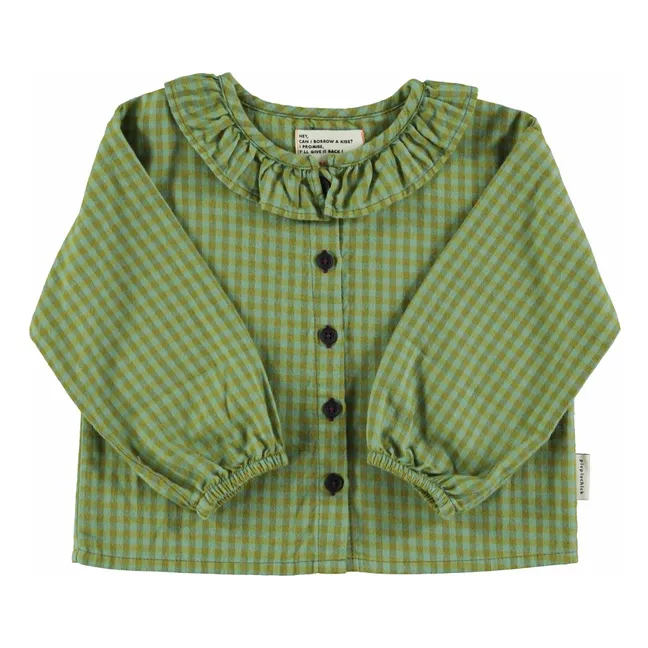 Blouse Col Carreaux Coton Bio | Vert