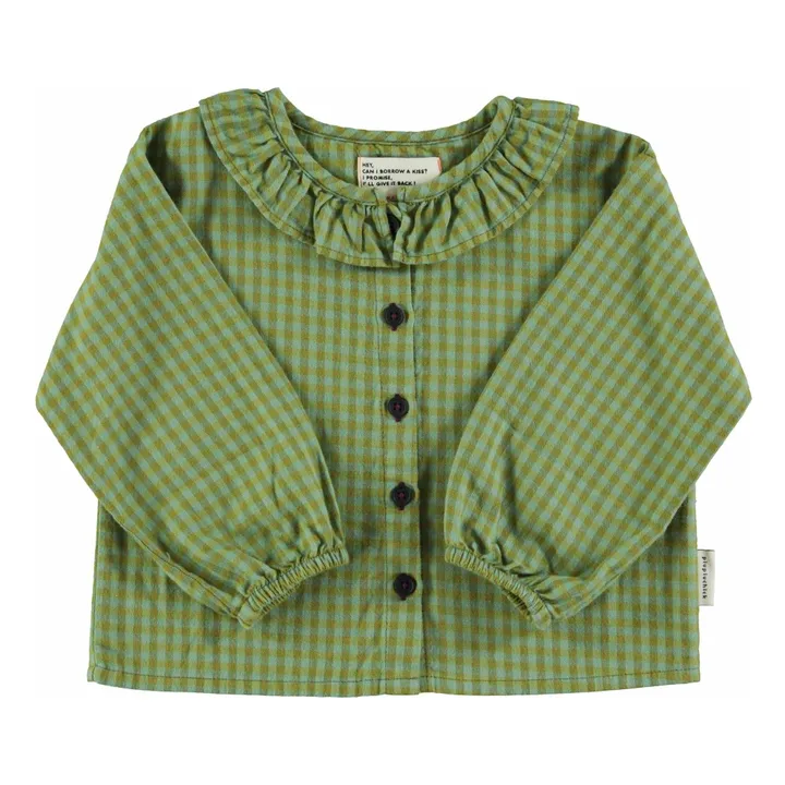 Blouse Col Carreaux Coton Bio | Vert- Image produit n°0