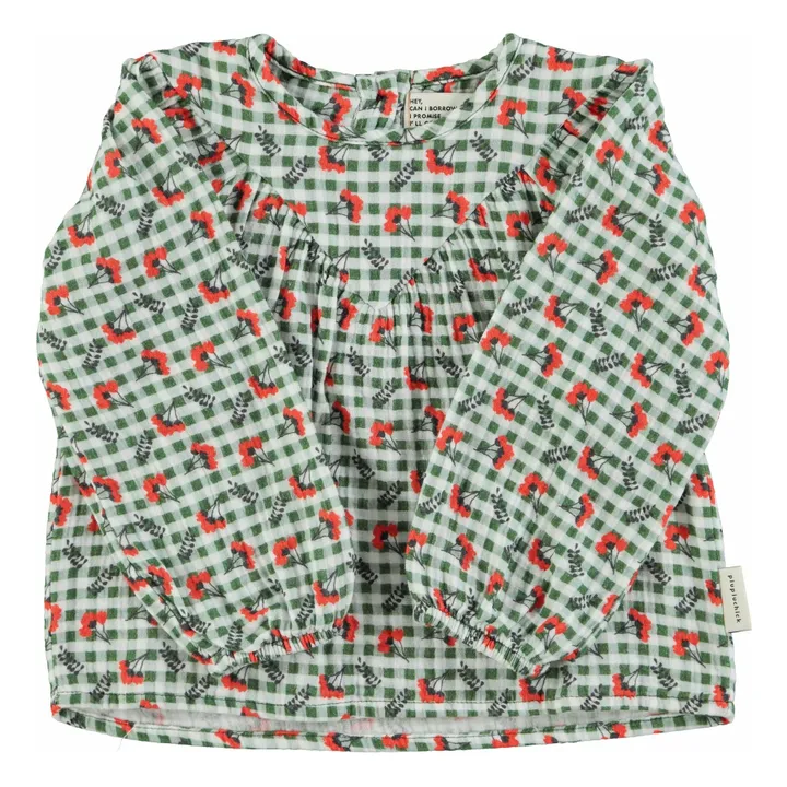 Blouse Carreaux Fleurs | Vert- Image produit n°0