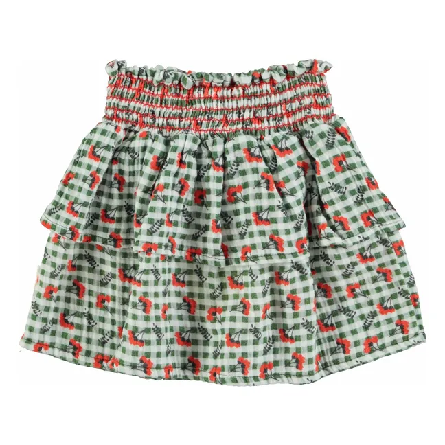 Jupe Volants Carreaux Fleurs | Vert