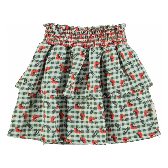 Jupe Volants Carreaux Fleurs | Vert