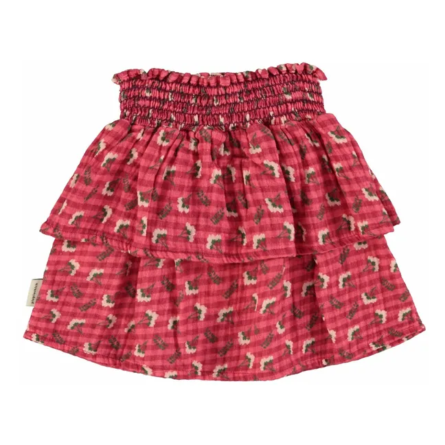 Jupe Volants Carreaux Fleurs | Rose