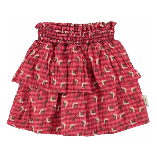Jupe Volants Carreaux Fleurs | Rose
