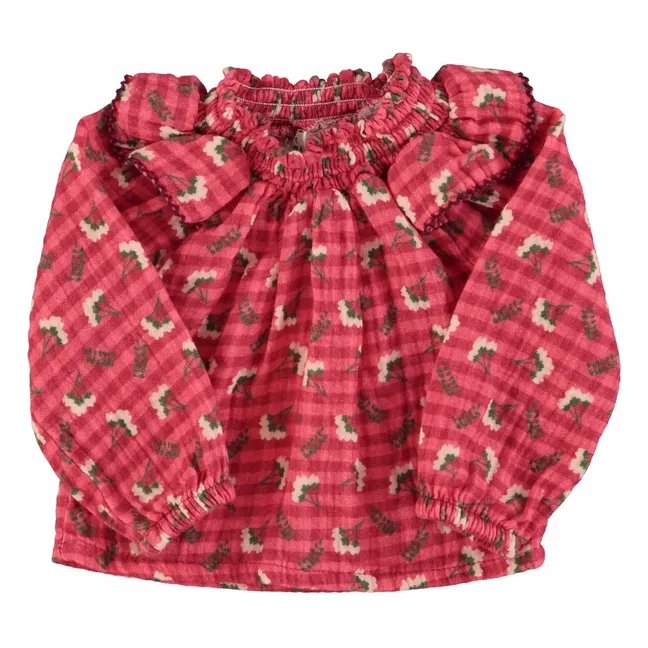 Blouse Col Froncé Fleurs | Rose