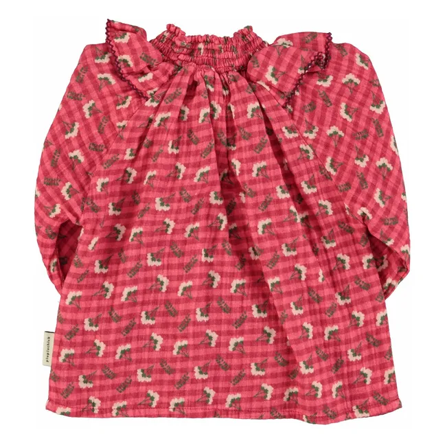 Blouse Col Froncé Fleurs | Rose