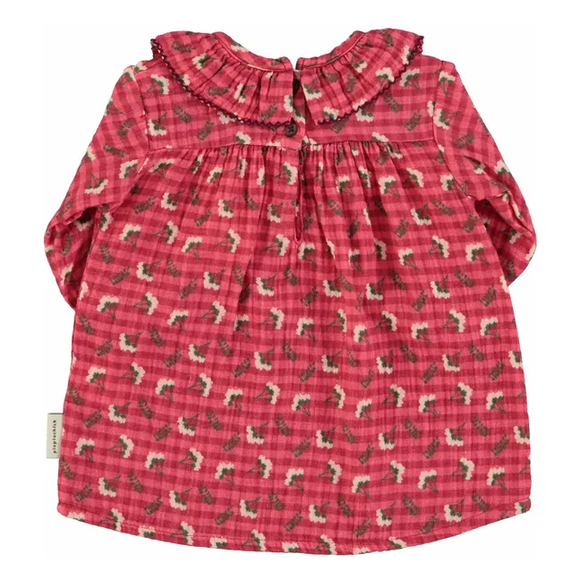 Robe Col Volants Fleurs | Rose
