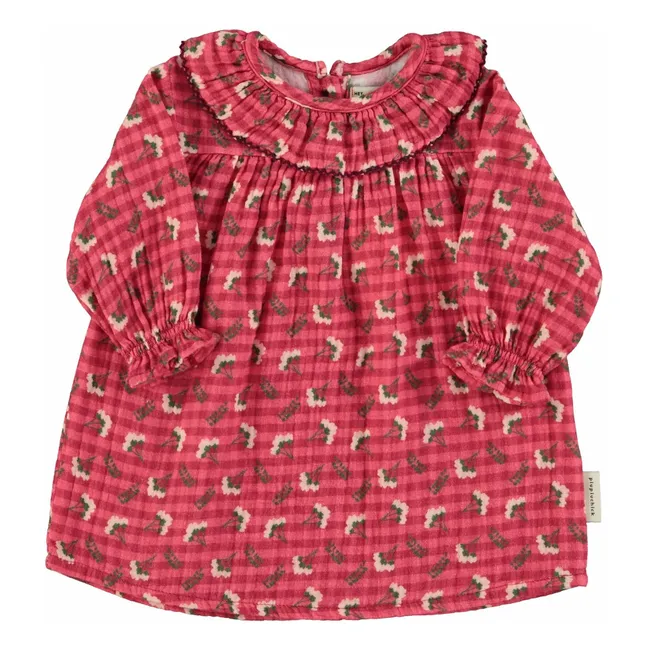 Robe Col Volants Fleurs | Rose